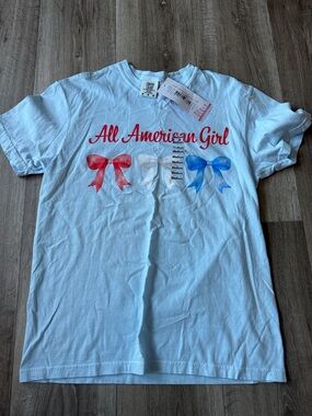 All American Girl Light Blue Womens T‑Shirt with Red, White & Blue Bows